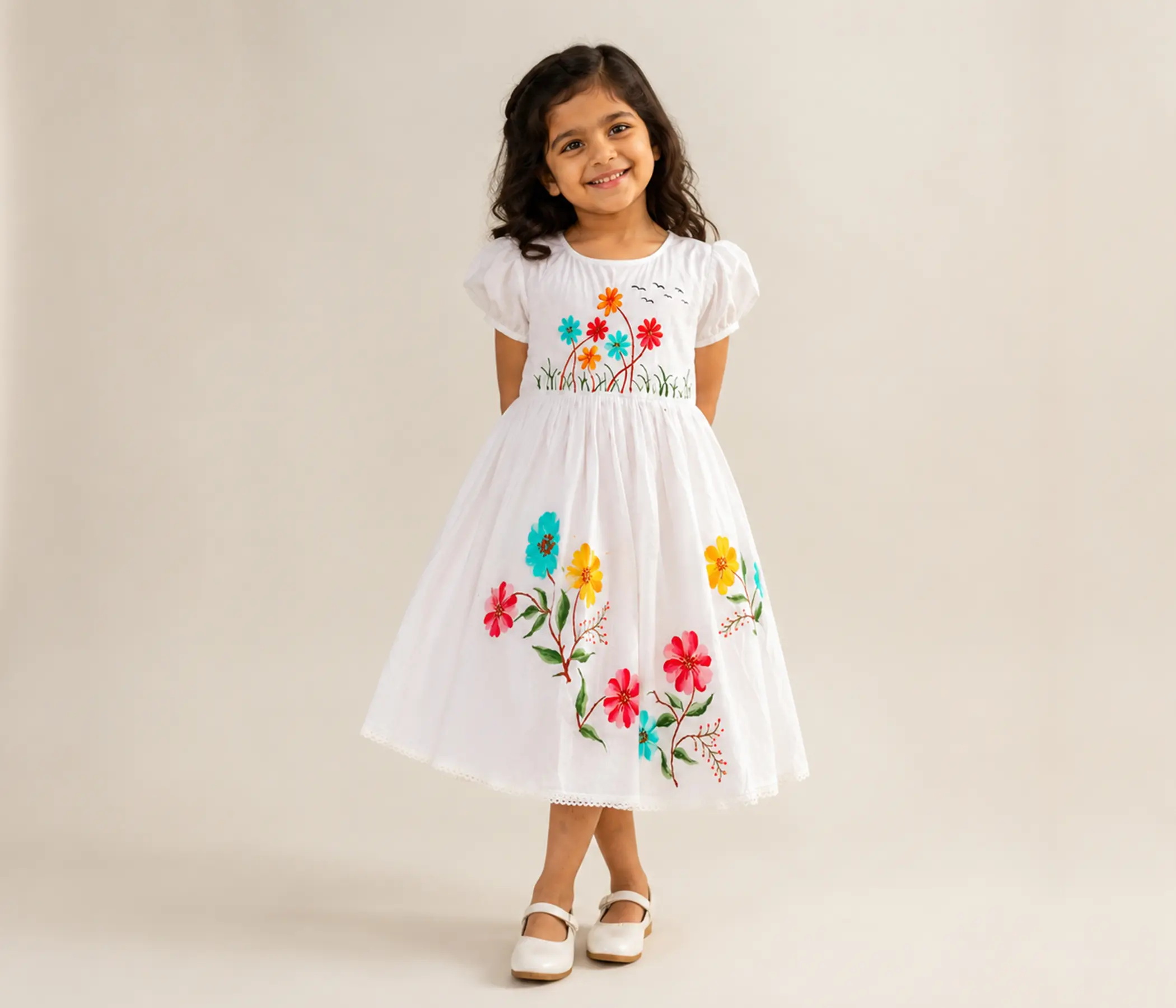Pure White Hand-Painted Frock for Premium Kids Clothing